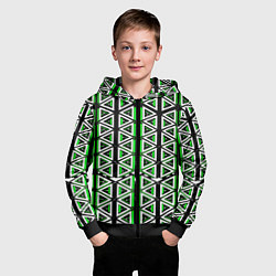 Толстовка на молнии детская Бело-зелёные треугольники на чёрном фоне, цвет: 3D-черный — фото 2