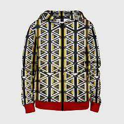 Толстовка на молнии детская Жёлто-белые треугольники на чёрном фоне, цвет: 3D-красный