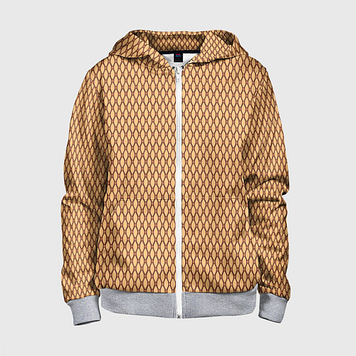 Детская толстовка на молнии Светлый коричневый сетка паттерн / 3D-Меланж – фото 1