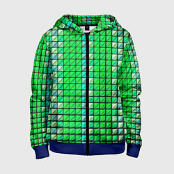 Толстовка на молнии детская Зелёные плитки и чёрная обводка, цвет: 3D-синий