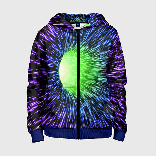 Детская толстовка на молнии Червоточина - градиентные лучи со свечением / 3D-Синий – фото 1