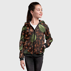 Толстовка на молнии детская Кофейные зёрна с листьями, цвет: 3D-черный — фото 2