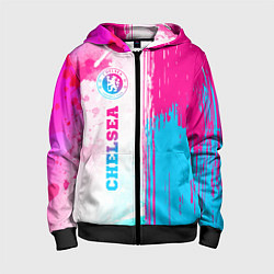 Толстовка на молнии детская Chelsea neon gradient style по-вертикали, цвет: 3D-черный