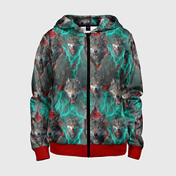 Толстовка на молнии детская Паттерн из волков эпично, цвет: 3D-красный