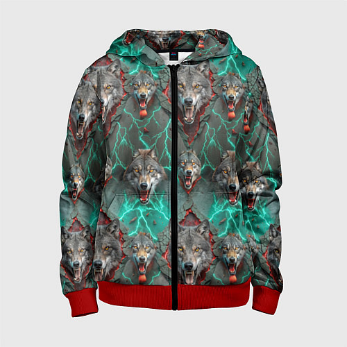 Детская толстовка на молнии Эпичный паттерн из волков / 3D-Красный – фото 1