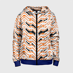 Толстовка на молнии детская Агрессивный бело-оранжевый паттерн, цвет: 3D-синий
