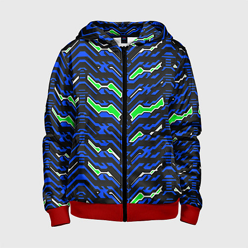 Детская толстовка на молнии Чёрно-синий паттерн агрессивный / 3D-Красный – фото 1