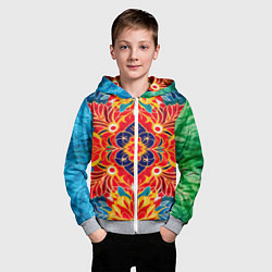 Толстовка на молнии детская Традиционный индонезийский цветочный узор в стиле, цвет: 3D-меланж — фото 2