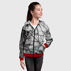 Толстовка на молнии детская Кирпичная стена с облупившейся штукатуркой и плющо, цвет: 3D-красный — фото 2