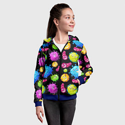 Толстовка на молнии детская Смешные бактерии паттерн, цвет: 3D-синий — фото 2