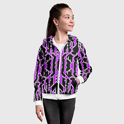 Толстовка на молнии детская Техно фиолетовые линии с белой обводкой на чёрном, цвет: 3D-белый — фото 2