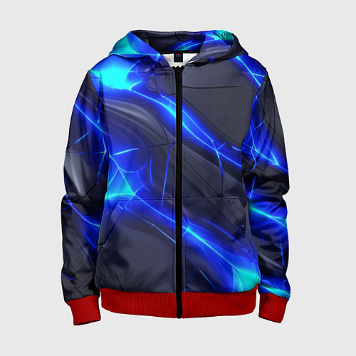 Детская толстовка на молнии Яркое синее свечение и плиты / 3D-Красный – фото 1