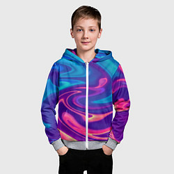 Толстовка на молнии детская Неоновый градиент синий и оранжевый, цвет: 3D-меланж — фото 2