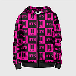 Толстовка на молнии детская BTS pattern pink logo, цвет: 3D-черный