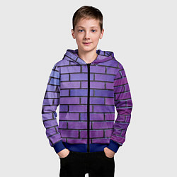 Толстовка на молнии детская Кирпичная стена фиолетовый паттерн, цвет: 3D-синий — фото 2