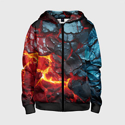 Толстовка на молнии детская Темная огненная плитка, цвет: 3D-черный