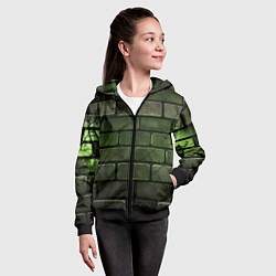 Толстовка на молнии детская Зеленые неоновые кирпичи, цвет: 3D-черный — фото 2