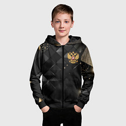 Толстовка на молнии детская Золотой герб России на черно-золотой текстуре, цвет: 3D-черный — фото 2