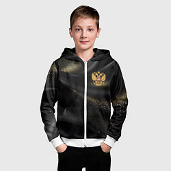 Толстовка на молнии детская Золотой герб России на черно-золотой текстуре, цвет: 3D-белый — фото 2