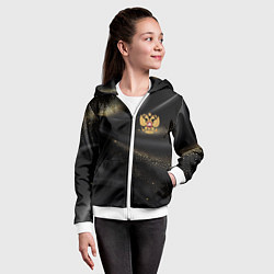Толстовка на молнии детская Золотой герб России на черно-золотой текстуре, цвет: 3D-белый — фото 2