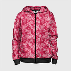 Толстовка на молнии детская Красно-белый цветочный узор ретро, цвет: 3D-черный