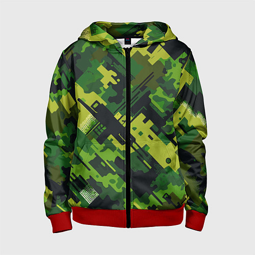 Детская толстовка на молнии Camouflage - pattern ai art / 3D-Красный – фото 1