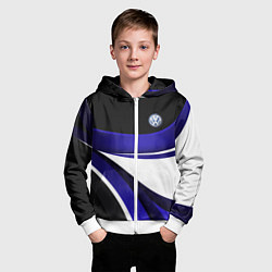 Толстовка на молнии детская Фольцваген - синяя волна, цвет: 3D-белый — фото 2