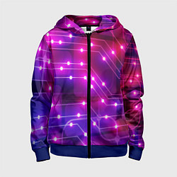 Толстовка на молнии детская Неоновый фон печатной платы, цвет: 3D-синий