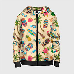 Толстовка на молнии детская Vacation travel и тотемы индейцев, цвет: 3D-черный