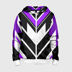 Толстовка на молнии детская Фиолетово-белые полосы на чёрном фоне, цвет: 3D-белый