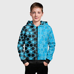 Толстовка на молнии детская Техно-киберпанк шестиугольники голубой и чёрный, цвет: 3D-черный — фото 2