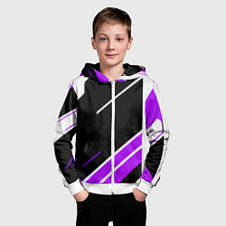 Толстовка на молнии детская Бело-фиолетовые полосы на чёрном фоне, цвет: 3D-белый — фото 2