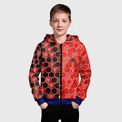 Толстовка на молнии детская Техно-киберпанк шестиугольники красный и чёрный с, цвет: 3D-синий — фото 2