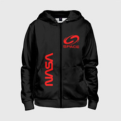 Толстовка на молнии детская Nasa space red logo, цвет: 3D-черный