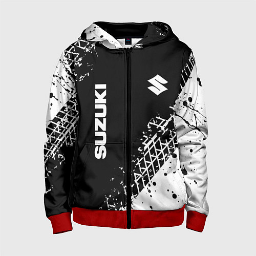 Детская толстовка на молнии Сузуки: следы от шин / 3D-Красный – фото 1