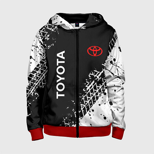 Детская толстовка на молнии Тойота: следы от шин / 3D-Красный – фото 1