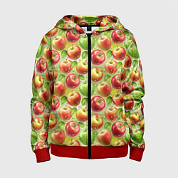 Толстовка на молнии детская Натуральные яблоки паттерн, цвет: 3D-красный