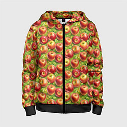 Толстовка на молнии детская Румяные яблоки паттерн, цвет: 3D-черный