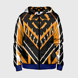 Толстовка на молнии детская Жёлто-белые линии на чёрном фоне, цвет: 3D-синий