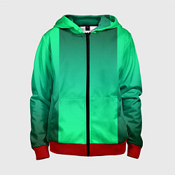 Толстовка на молнии детская Яркий зеленый градиентный комбинированный фон, цвет: 3D-красный