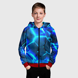 Толстовка на молнии детская Неоновые холодные голубые плиты в разломе, цвет: 3D-красный — фото 2