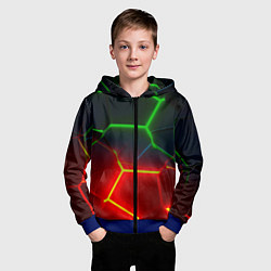 Толстовка на молнии детская Зеленые и красные неоновые плиты в разломе, цвет: 3D-синий — фото 2