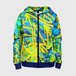 Толстовка на молнии детская Желто-зеленое граффити, цвет: 3D-синий