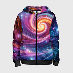 Толстовка на молнии детская Космическая галактическая спираль - неоновое свече, цвет: 3D-черный