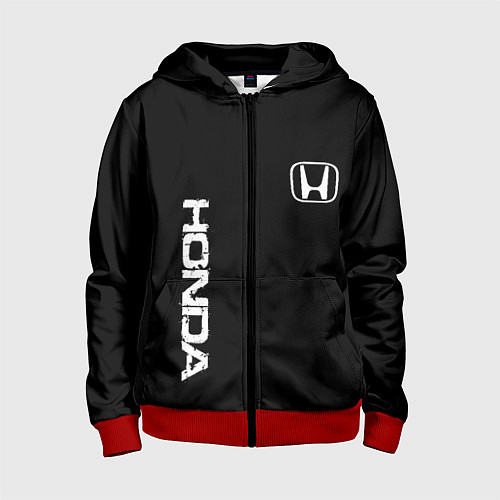 Детская толстовка на молнии Honda white logo auto / 3D-Красный – фото 1