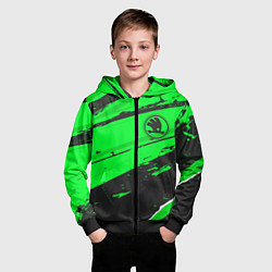 Толстовка на молнии детская Skoda sport green, цвет: 3D-черный — фото 2