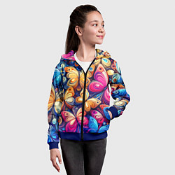 Толстовка на молнии детская Разноцветные бабочки - нейросеть, цвет: 3D-синий — фото 2