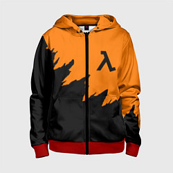 Толстовка на молнии детская Half life чёрно оранжевый, цвет: 3D-красный