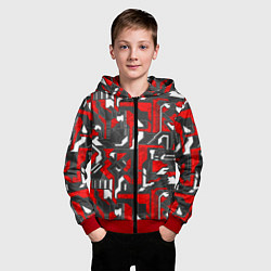 Толстовка на молнии детская Абстракция геометрический паттерн, цвет: 3D-красный — фото 2