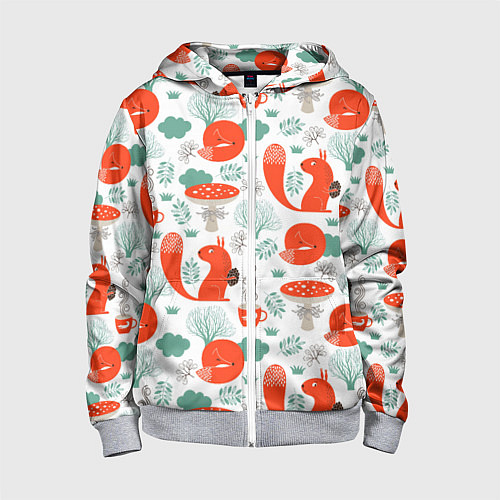 Детская толстовка на молнии Узор лиса с белкой / 3D-Меланж – фото 1